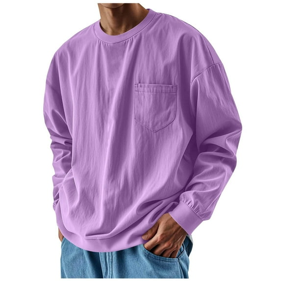 SYMOID Mens Purple Polyester Long Sleeve Shirt - Soft Relaxed Fit, Chest Pocket, Machine-Washable, Extended Sizes S-XXXXL,Size 2XL