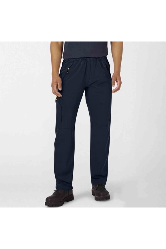 Mens Quick-Dry Nylon Pants - Elastic Waist, Multi-Pocket, Navy, Size S - For Outdoor Daily Wear