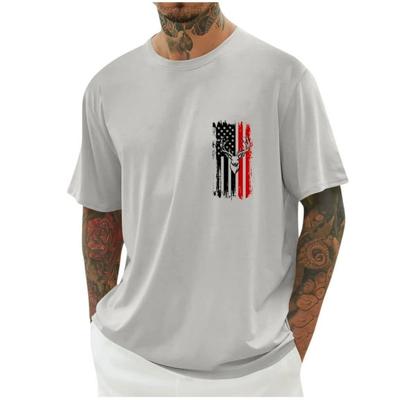 SYMOID Mens Spring/Summer Fashion Print Round Neck Short Sleeve Casual Shirt,Gray,Size 2XL