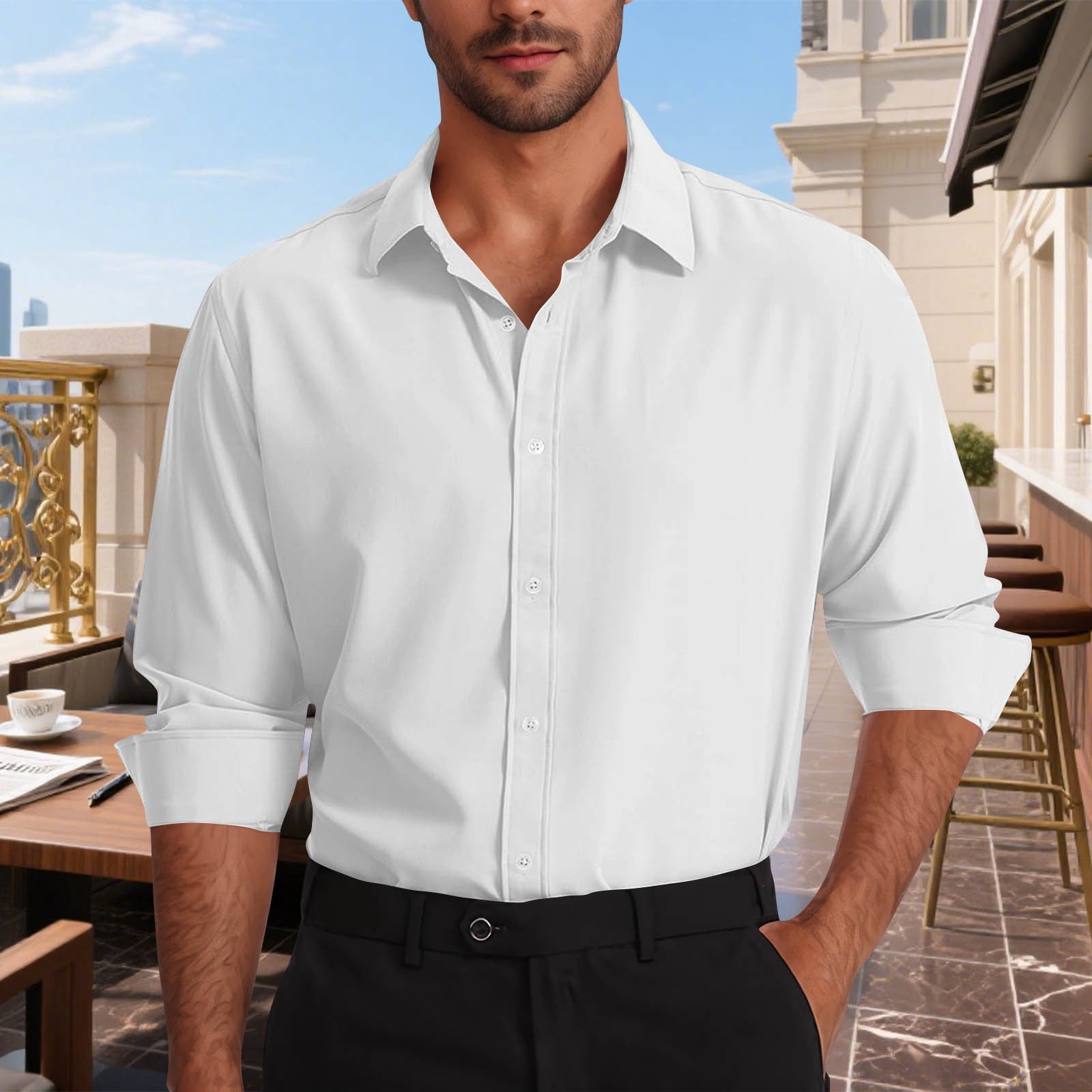 Spread Collar White Dress Shirt Near Me SYMOID Mens White Long Sleeve Dress  Shirt 100% Polyester