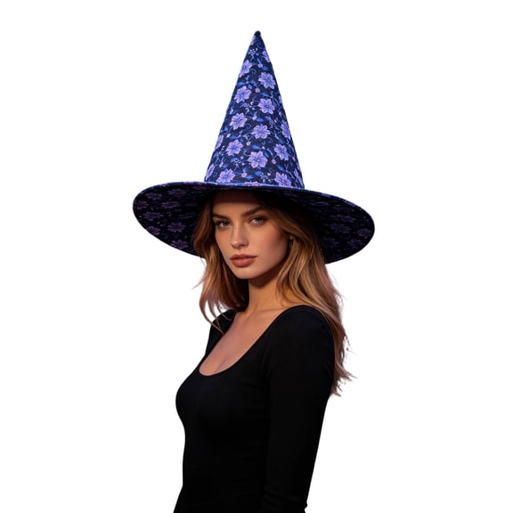 SYMOID Multicolor Floral Print Witch Hat for Women, Hall-oween Costume Pointed Wide Brim Gothic Party Headwear Hats,Size