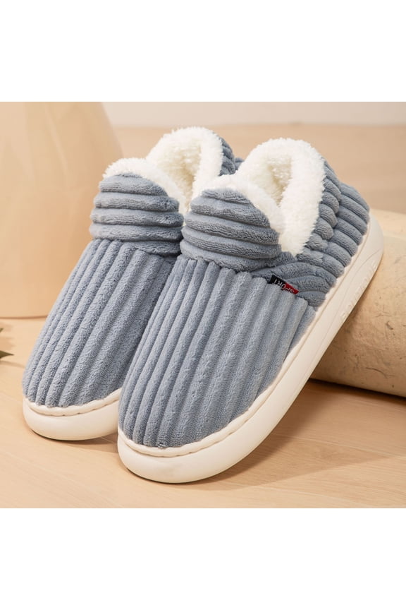 Non-Slip Warm Pl-Sh Fleece Lined Corduroy Slippers - Unisex Gray Closed Toe & Heel Cushioned indoor House Shoes for Adult Men & Women,Size 38