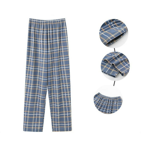 SYMOID Pajamas Mens Blue Plaid Sleep Pants - Soft Stretch Nylon Spandex, Plus Size L-XXXXXL, Elastic Waist Straight Leg for Lounging & Sleeping,Size 2XL