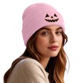 thumbnail image 1 of SYMOID Pink Embroidered Pumpkin O'Lantern Beanie - Cuffed Ribbed Knit Winter Hat for Unisex Hats,Size Free Size, 1 of 7