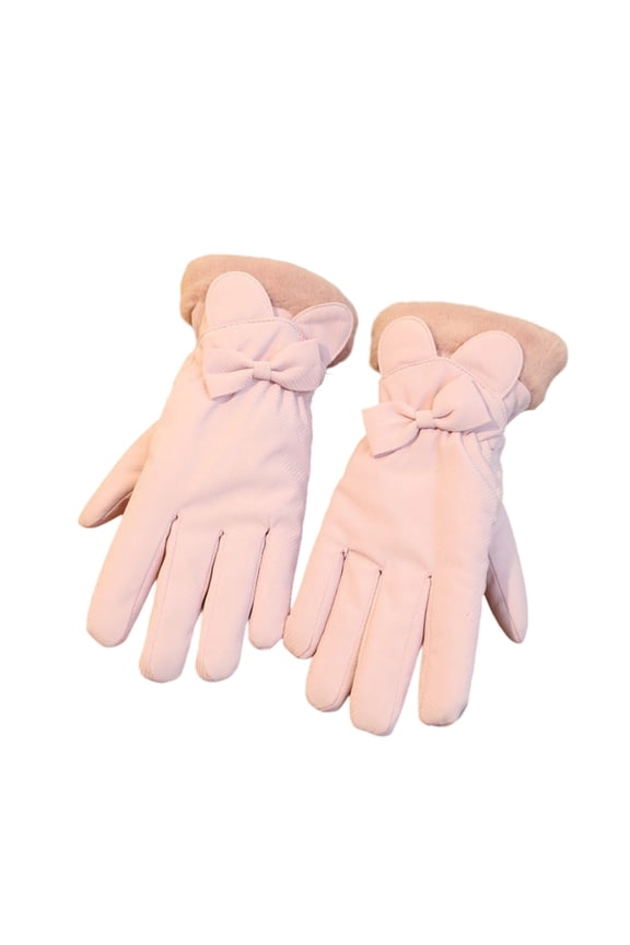 Pink Womens Winter Gloves - Warm Acrylic Split-Finger Gloves with Bowknot, Ear Accents & Plush Cuff, Free Size Fashion Gloves for Cold Weather,Size Free Size