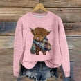 thumbnail image 1 of SYMOID Plaid Scarf Highland Cow Retro Womens Sweatshirt - Soft Polyester Cropped Loose Fit, Ribbed Crew Neck Inclusive Sizes (S-XXXXXL) Pink,Size S, 1 of 4