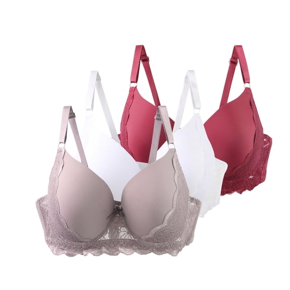 SYMOID Plus Size 3 Pack Womens Bras - 44C (110C), Wine, Lace, Molded Cup, Adjustable Straps, Comfortable & Supportive for Curvy/Large Busts