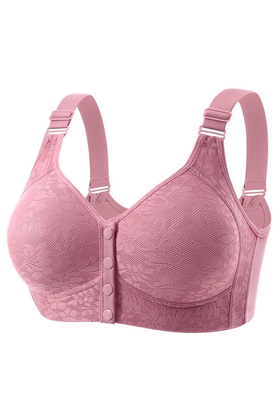 Plus Size Front Closure Bra Pink Wireless Lace No Underwire Full Coverage Comfort Womens Bra,Size 36