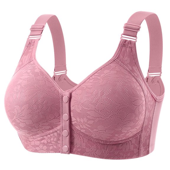 SYMOID Plus Size Front Closure Bra Pink Wireless Lace No Underwire Full Coverage Comfort Womens Bra,Size 44