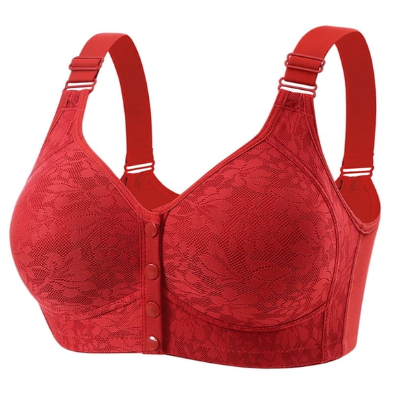 SYMOID Plus Size Front Closure Bra Red Lace No Underwire Full Coverage Womens Comfort Wireless Bra,Size 40