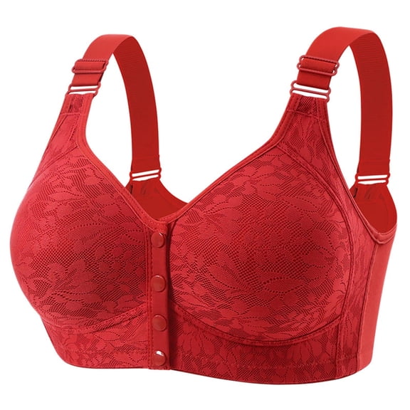 SYMOID Plus Size Front Closure Bra Red Lace No Underwire Full Coverage Womens Comfort Wireless Bra,Size 44