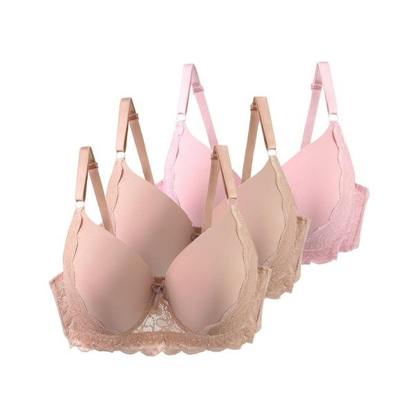 SYMOID Plus Size Full Bust Bra for Women, 115C (46C) Pink, 3 Pack - Supportive Comfortable with Lace Detailing & Adjustable Straps
