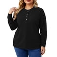 thumbnail image 1 of SYMOID Plus Size Womens Long Sleeve Henley Top with Raglan Sleeves, Relaxed Fit Black,Size XL, 1 of 6