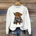 thumbnail image 1 of SYMOID Retro Ribbed Crew Neck Highland Cow Plaid Scarf Womens Sweatshirt - Soft Polyester Cropped Loose Fit, Inclusive Sizes (S-XXXXXL) White,Size L, 1 of 4