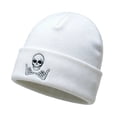 thumbnail image 1 of SYMOID Skull Embroidered Cuffed Knit White Beanie - Gothic Winter Hat for Unisex Hats,Size Free Size, 1 of 6