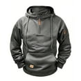 thumbnail image 1 of SYMOID Men’s 100% Polyester Tactical Half Zip Hoodie: Quick-Dry, Wrinkle-Resistant with Zippered Arm & Kangaroo Pockets - Dark Gray, Size 2XL, 1 of 3