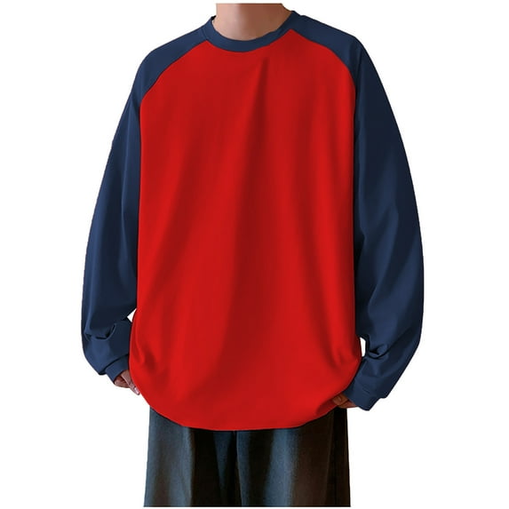 SYMOID Sweatshirt for Men No Hood 3XL Big and Tall Mens Clothes Red Fall and Winter Pullover Sweatshirt Color Blocking
