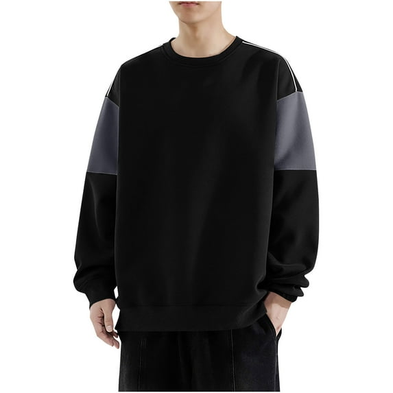 SYMOID Sweatshirt for Men No Hood Fall and Winter Mens Clothes Color Blocking Pullover Sweatshirt Black