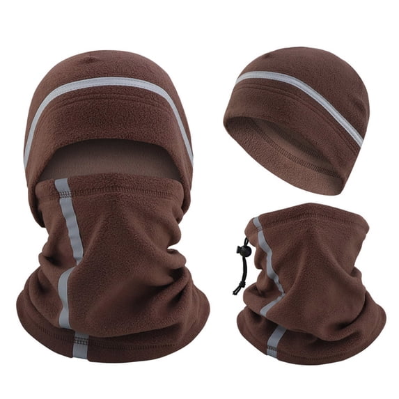 SYMOID Thermal Fleece Beanie & Neck Gaiter Set, 2-Piece Winter Hat for Men Women with Reflective Strip,Size Free Size