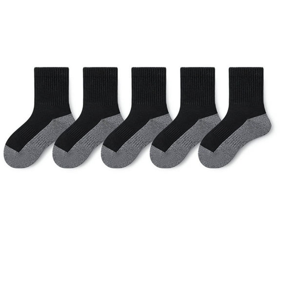 SYMOID Unisex Kids Cotton Crew Socks 5-Pack - Black, Soft Breathable Durable, Reinforced Heel/Toe, for Ages 2-12 (Everyday/School/Active Play),Size 6-8T