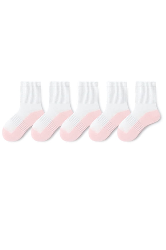 Unisex Kids Cotton Crew Socks 5-Pack - Pink, Soft Breathable, Reinforced Heel/Toe, Durable for Ages 2-12 (Everyday Wear/School/Active Play),Size 1-3T