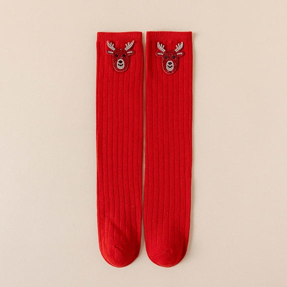 SYMOID Unisex Red Christmas Knee-High Socks - Soft Cotton with Santa Face Design, Festive Holiday Socks for Teens & Adults (1 Pair),Size Free Size