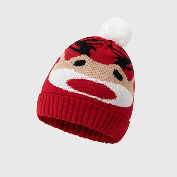 SYMOID Unisex Winter Knit Beanie - Red Jacquard Cuffed Hat with White Pom Pom, 100% Acrylic Hats,Size Free Size