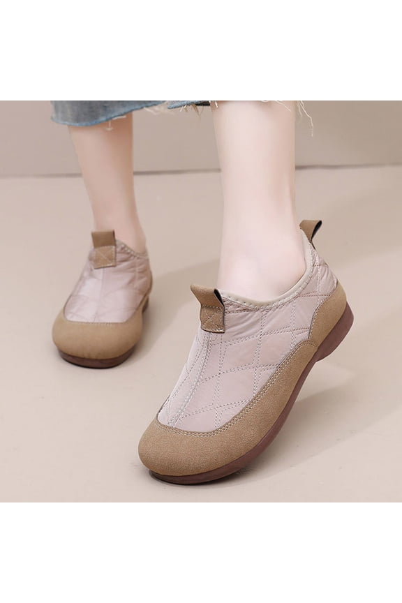 Warm Fleece Lined Slip on Shoes for Women - Beige, Comfortable Flexible Sole Quilted Upper, Us Size 5.5-9 (Eur 36-42) Casual Daily Winter Footwear,Size 36