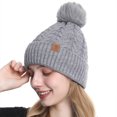 thumbnail image 1 of SYMOID Warm Winter Beanie for Women, Cable Knit Cuffed Hat with Faux Faux Fur Pom Pom Hats,Size Free Size, 1 of 6