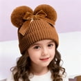 thumbnail image 1 of SYMOID Warm Yellow Kids Girl Beanie 6 Month, Cotton Knit Hat with Faux Faux Fur Pom Poms & Velvet Bow, Winter Fall Beanie for Kids Kids,Size 6 Months, 1 of 6