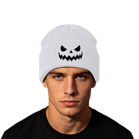 SYMOID White Hall-oween Pumpkin Cuffed Knit Beanie, Warm Winter Skull Cap for Men Women Hats,Size Free Size