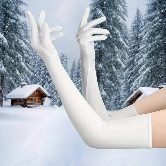 SYMOID White Opera Gloves for Women - Vintage Elbow Length Stretchy Gloves, One Size Fits Most Formal Dress Gloves for Ladies,Size Free Size