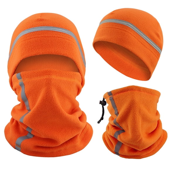 SYMOID Windproof Winter Beanie & Neck Gaiter Set, 2-Piece Thermal Fleece Hat & Warmer with Reflective Strip for Men Women,Size Free Size