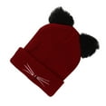 thumbnail image 1 of SYMOID Wine Cat Ear Beanie for Women - 100% Polyester Warm Winter Hat, Fluffy Ears & Embroidered Cat Face, Cuffed Ribbed Knit, One Size Fits Most,Size Free Size, 1 of 3