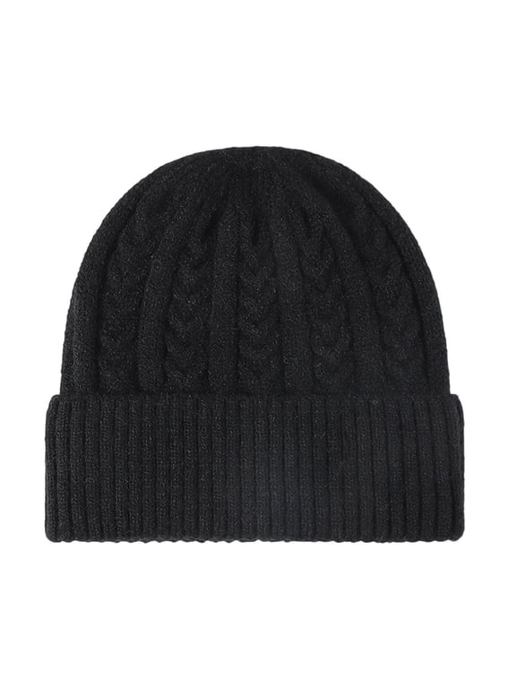 Winter Beanie Women and Men - Knit Cotton Cable Knit Black Hat, Classic Cuffed Design, One Size Fits Most Adults & Teens for Chilly Seasons,Size Free Size
