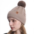 thumbnail image 1 of SYMOID Winter Hat for Women, Cable Knit Cuffed Beanie with Faux Faux Fur Pom Pom Hats,Size Free Size, 1 of 4