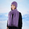 thumbnail image 1 of SYMOID Winter Purple Beanie Hat & Scarf Set - Women and Men, Nylon Spandex Blend, One Size Fits Most Adults, Great for US Autumn Winter Daily Commutes & Casual Use,Size Free Size, 1 of 6