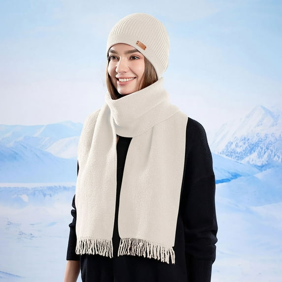 SYMOID Winter Warm Beanie Hat & Scarf Set - Nylon Spandex Blend, Women and Men, Beige Color, One Size Fits Most Adults, Ideal for US Autumn Winter Daily Commute/Casual Wear,Size Free Size