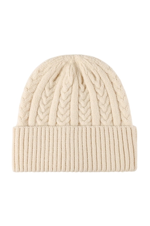 Women and Men Cable Knit Beanie - Knit Cotton Classic Cuffed Beige Winter Hat, Warm for Chilly Seasons, One Size Fits Most Adults & Teens,Size Free Size