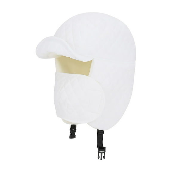 SYMOID Women and Men Winter Trapper Hat - White Acrylic Quilted Hat, Warm Cold Weather Headwear with Adjustable Face Mask, Soft Free Size Fits Most Adults,Size Free Size