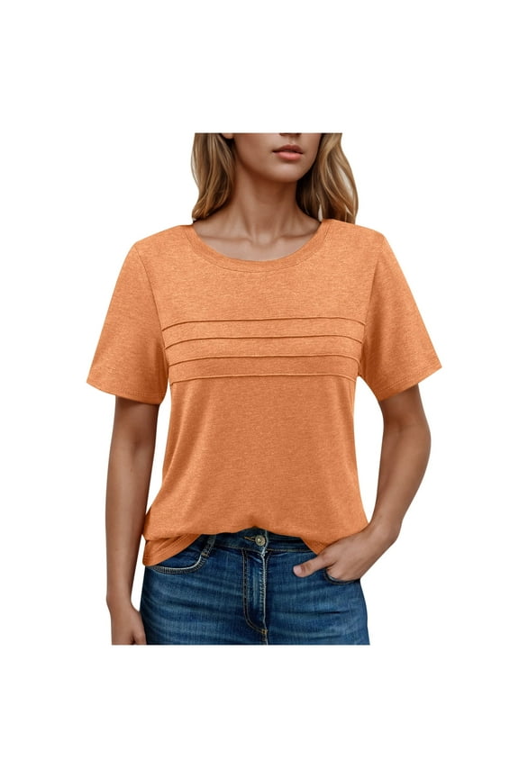 Women’s Activewear Top with Horizontal Stripe – Loose Fit Ruched Gym Tee for Workouts & Outdoor,Orange,Size 2XL