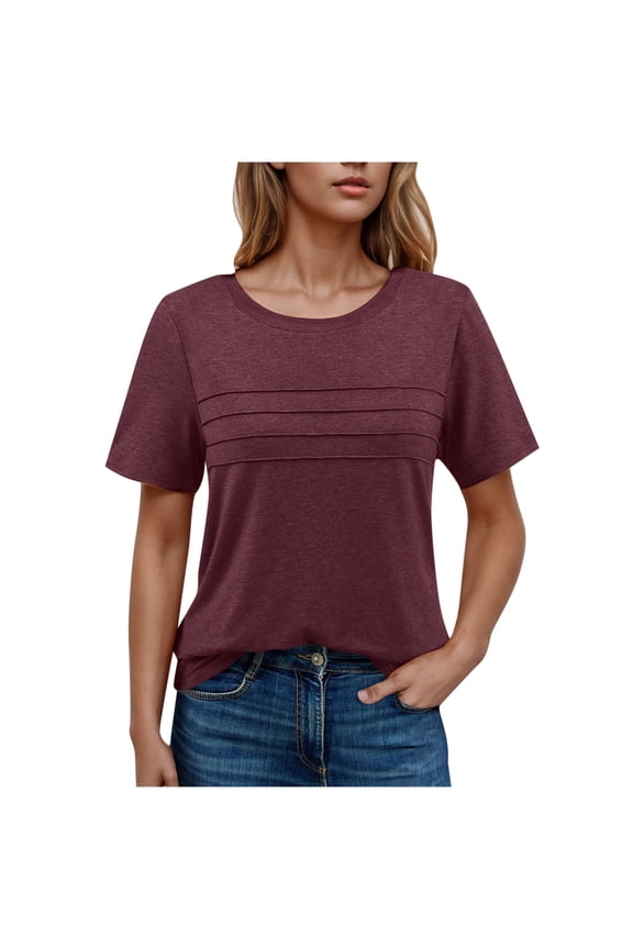 Women’s Activewear Top with Horizontal Stripe – Loose Fit Ruched Gym Tee for Workouts & Outdoor,Wine,Size L
