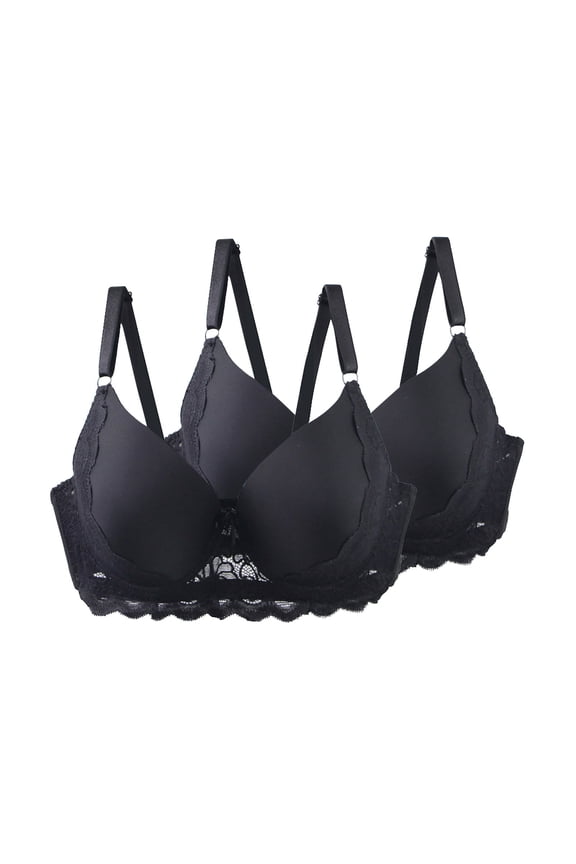 Women's Plus Size 44C Bras 2 Pack - Comfortable Supportive with Lace Trim, Molded Cups, Adjustable Straps, Black