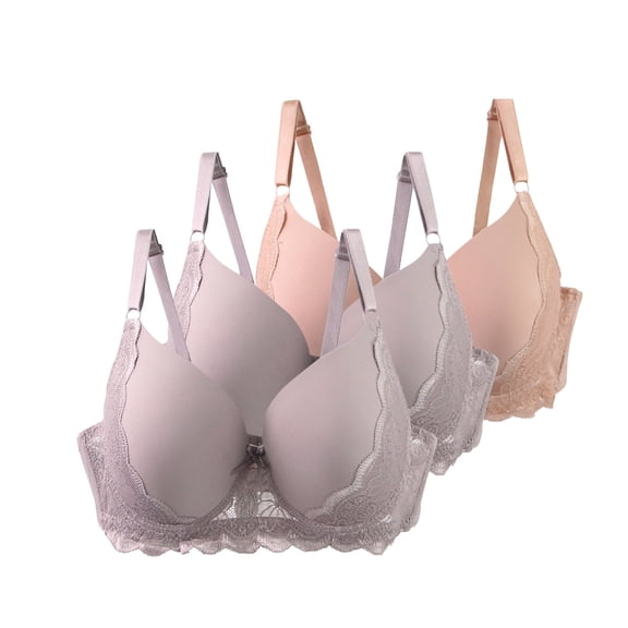 SYMOID Women's Plus Size Bra - 100C Khaki, 3 Pack Everyday Comfortable with Molded Cups, Adjustable Straps & Lace Trim, Supportive Full Figure
