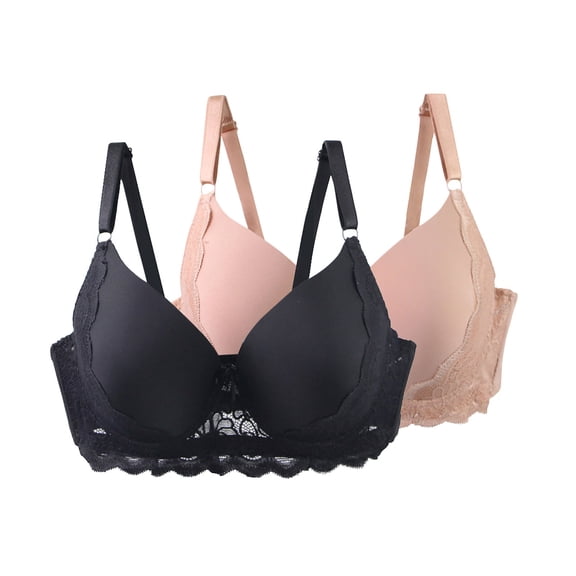 SYMOID Women's Plus Size Bras 2 Pack - 100C Gray, Comfortable Supportive with Lace, Molded Cups & Adjustable Straps, Everyday Wear