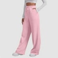 thumbnail image 1 of SYMOID Womens 100% Polyester Wide Leg Pants with Elastic Waist Drawstring Side Pockets - Pink - Comfortable Loose Fit for Casual Daily Wear,Size L, 1 of 6