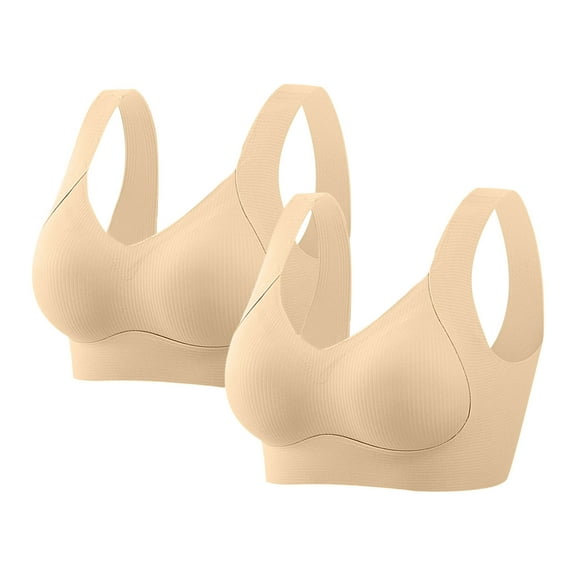 SYMOID Womens 2-Pack Wireless Sports Bra Beige, Nylon Spandex Seamless Wide Strap, M-5XL Light Support for Everyday/Yoga Loungewear,Size 4XL