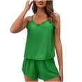 thumbnail image 1 of SYMOID Womens 2-Piece Pajama Set - Green Spaghetti Strap Camisole & Shorts, 95% Polyester 5% Spandex, Soft Stretch Breathable Satin-Like, S-XXL for Sleep/Lounging,Size L, 1 of 9