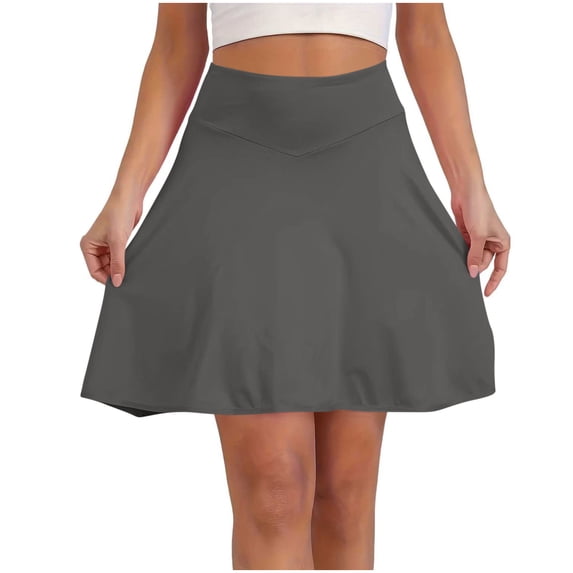 SYMOID Womens 2-in-1 Skort with Built-in Shorts High Waisted Tummy Control A-Line Flared Tennis Golf Skirt Gray,Size M