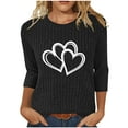 thumbnail image 1 of SYMOID Womens 3/4 Sleeve Double-Heart Graphic Crew Neck Top - Nylon-Spandex Ribbed, Black, Relaxed Fit, Size S-XXL,Size L, 1 of 5